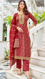 Classy Red Color Viscose Fabric Designer Suit