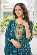 Classy Teal Color Viscose Fabric Designer Suit