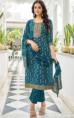 Classy Teal Color Viscose Fabric Designer Suit
