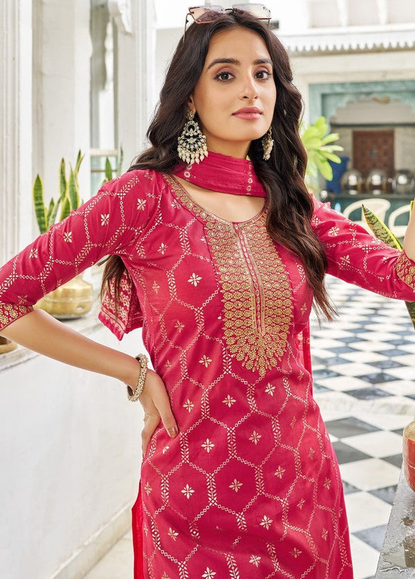 Classy Pink Color Viscose Fabric Designer Suit
