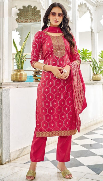 Classy Pink Color Viscose Fabric Designer Suit