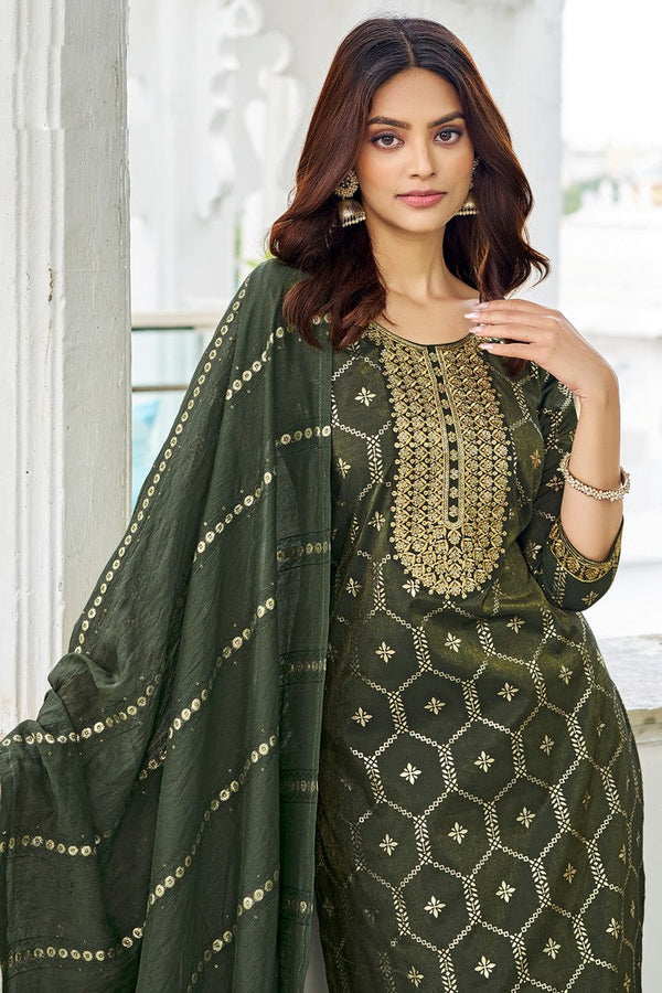 Classy Green Color Viscose Fabric Designer Suit