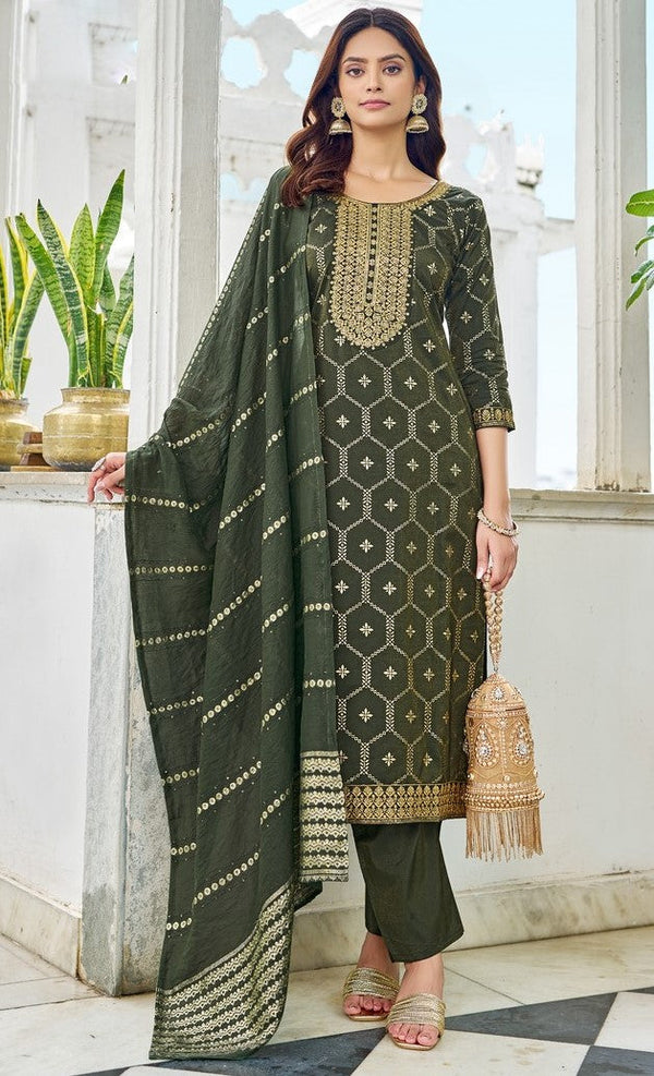 Classy Green Color Viscose Fabric Designer Suit