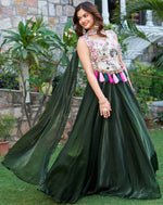 Magnetic Green Color Silk Fabric Party Wear Lehenga