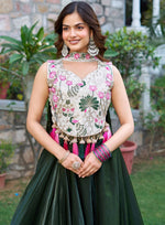 Magnetic Green Color Silk Fabric Party Wear Lehenga