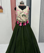 Magnetic Green Color Silk Fabric Party Wear Lehenga