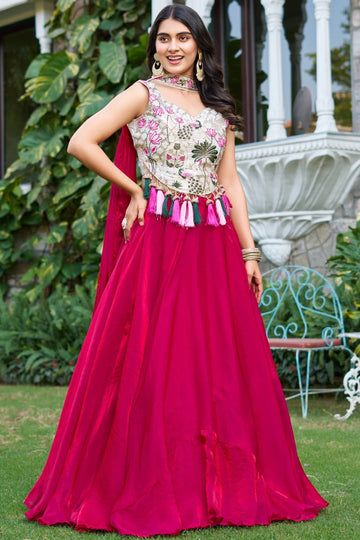 Magnetic Magenta Color Silk Fabric Party Wear Lehenga