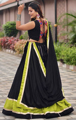 Magnetic Black Color Cotton Fabric Party Wear Lehenga