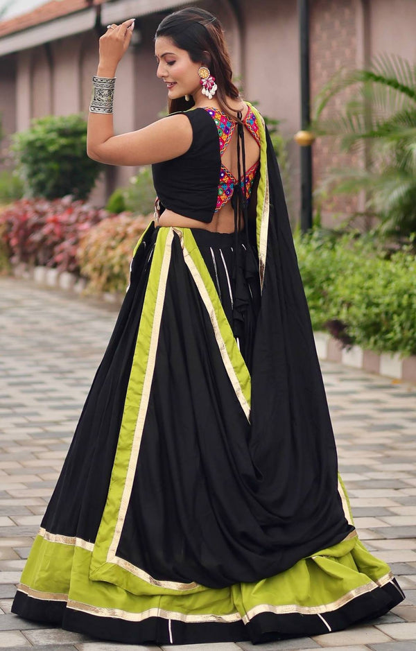 Magnetic Black Color Cotton Fabric Party Wear Lehenga