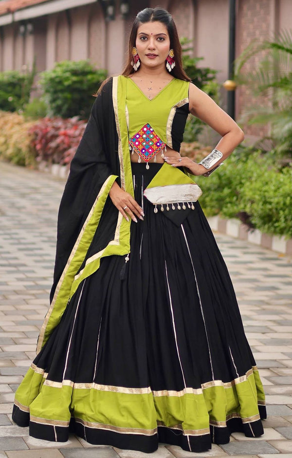 Magnetic Black Color Cotton Fabric Party Wear Lehenga