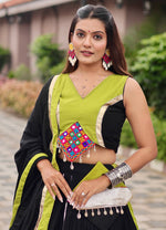 Magnetic Black Color Cotton Fabric Party Wear Lehenga