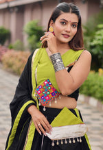 Magnetic Black Color Cotton Fabric Party Wear Lehenga