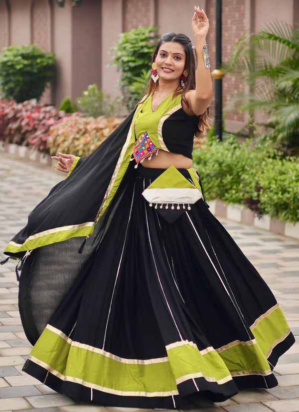 Magnetic Black Color Cotton Fabric Party Wear Lehenga