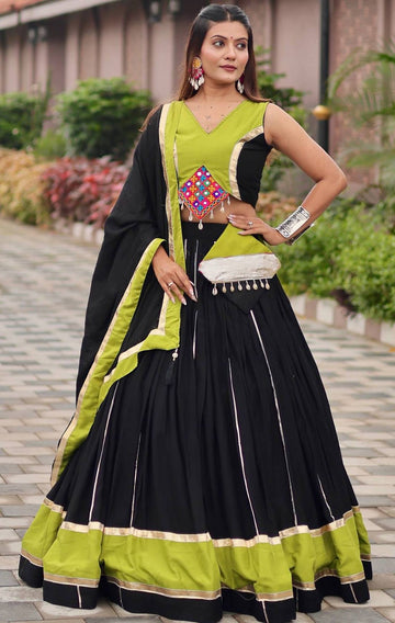 Magnetic Black Color Cotton Fabric Party Wear Lehenga