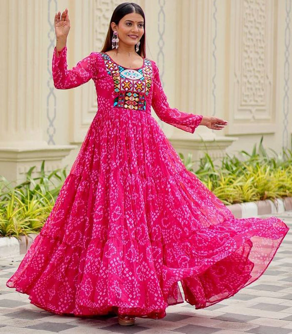 Dazzling Pink Color Georgette Fabric Gown