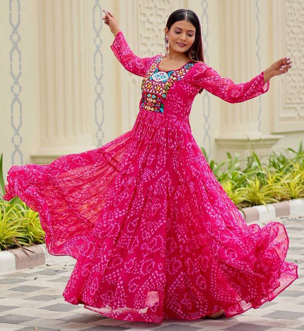 Dazzling Pink Color Georgette Fabric Gown