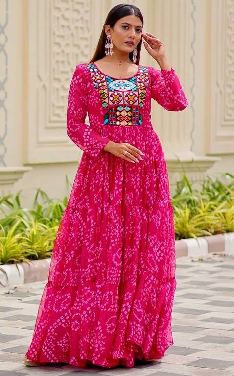Dazzling Pink Color Georgette Fabric Gown
