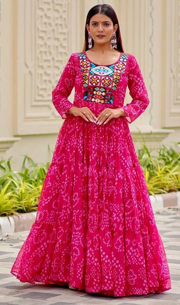 Dazzling Pink Color Georgette Fabric Gown