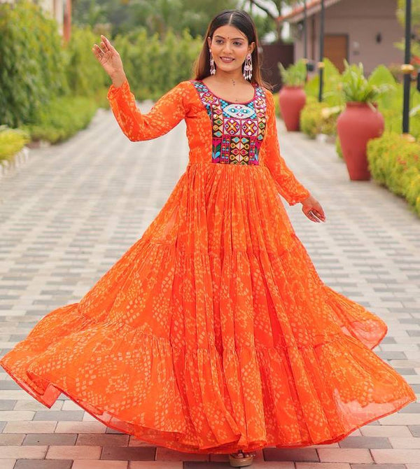Dazzling Orange Color Georgette Fabric Gown