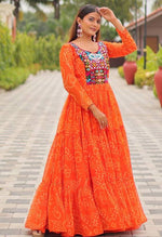 Dazzling Orange Color Georgette Fabric Gown