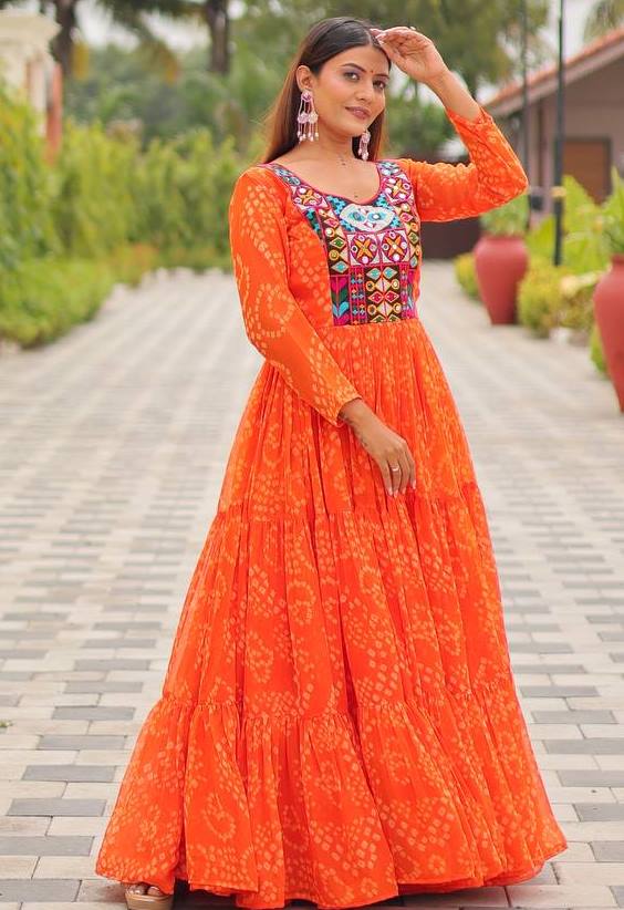 Dazzling Orange Color Georgette Fabric Gown
