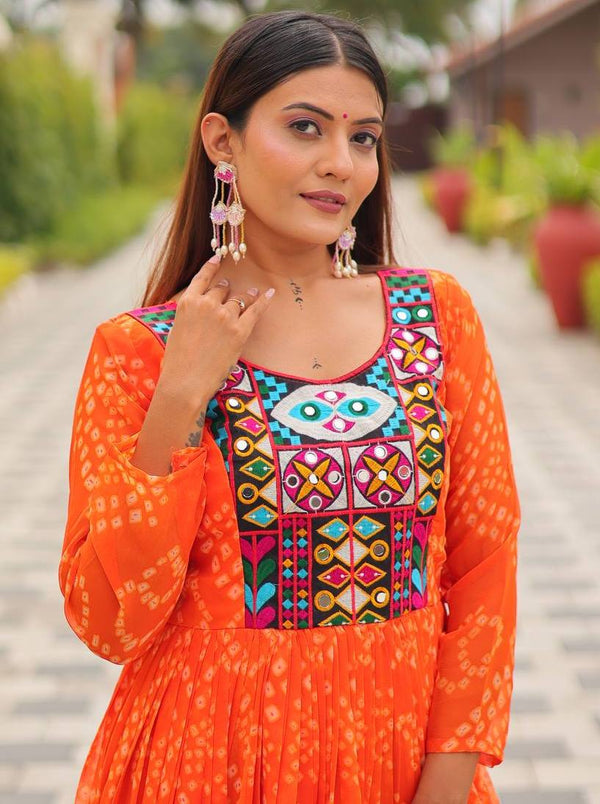Dazzling Orange Color Georgette Fabric Gown