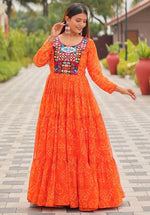 Dazzling Orange Color Georgette Fabric Gown