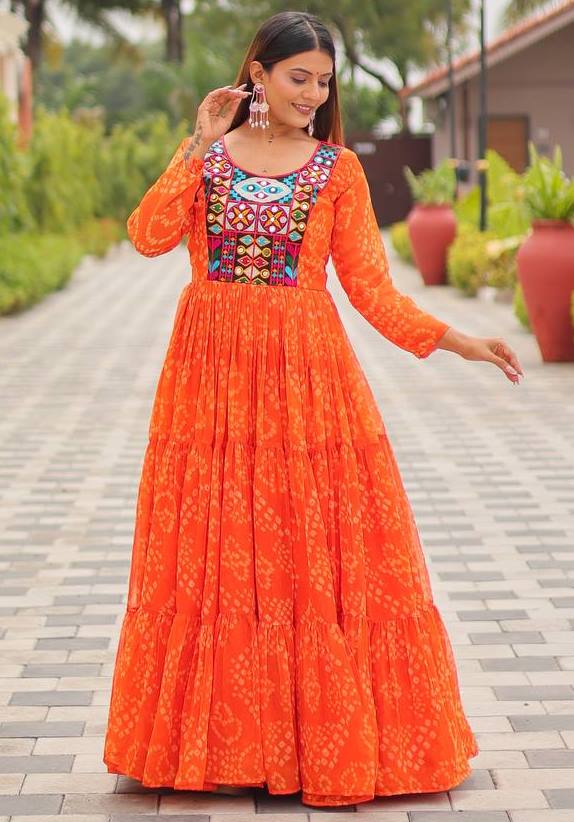 Dazzling Orange Color Georgette Fabric Gown