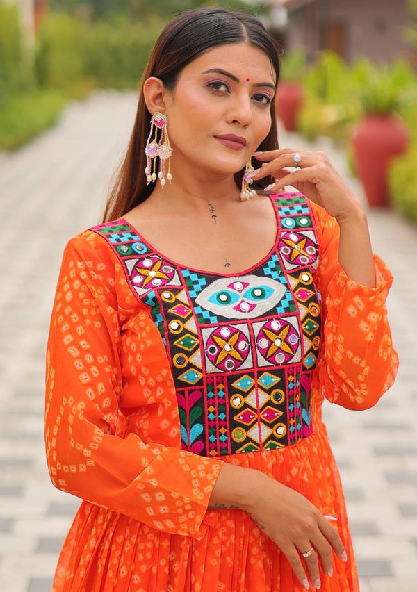 Dazzling Orange Color Georgette Fabric Gown