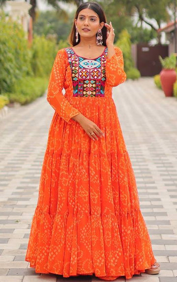 Dazzling Orange Color Georgette Fabric Gown