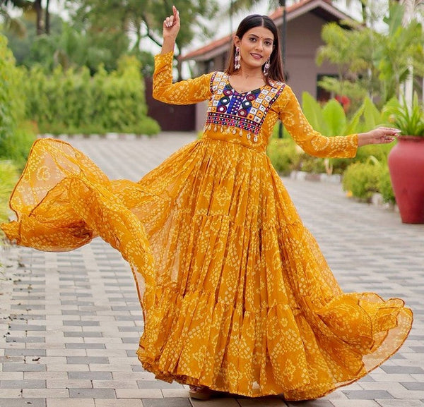 Dazzling Yellow Color Georgette Fabric Gown