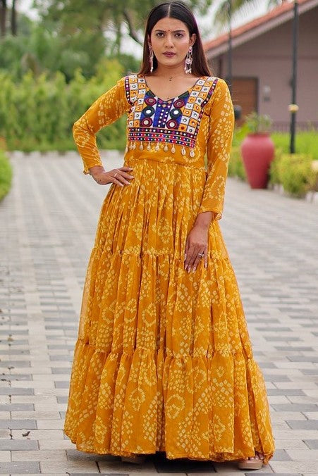 Dazzling Yellow Color Georgette Fabric Gown