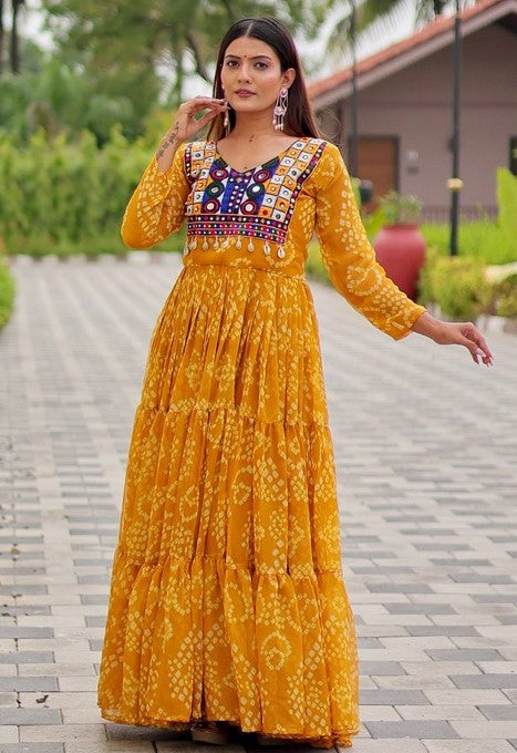 Dazzling Yellow Color Georgette Fabric Gown