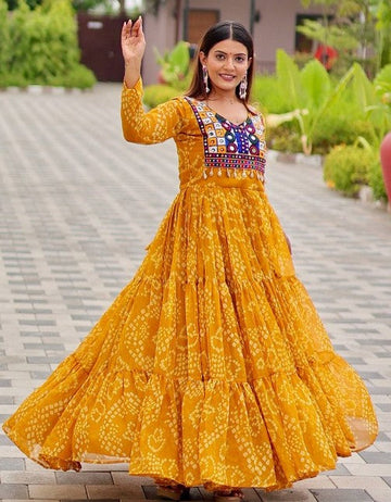 Dazzling Yellow Color Georgette Fabric Gown
