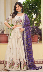 Impressive Cream Color Tissue Fabric Party Wear Lehenga