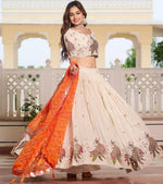Impressive Cream Color Tissue Fabric Party Wear Lehenga