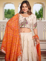 Impressive Cream Color Tissue Fabric Party Wear Lehenga