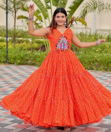 Beautiful Orange Color Georgette Fabric Gown