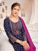 Striking Navy Blue Color Rayon Fabric Gown