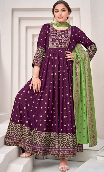 Striking Voilet Color Rayon Fabric Gown