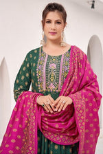 Striking Green Color Rayon Fabric Gown