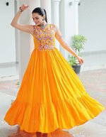 Beautiful Yellow Color Rayon Fabric Gown