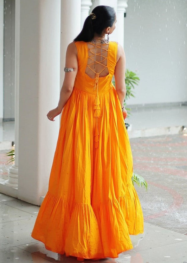 Beautiful Yellow Color Rayon Fabric Gown