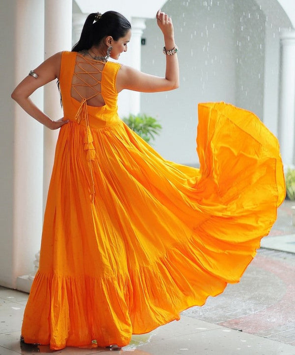 Beautiful Yellow Color Rayon Fabric Gown