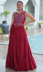 Beautiful Maroon Color Rayon Fabric Gown