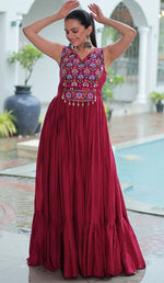 Beautiful Maroon Color Rayon Fabric Gown