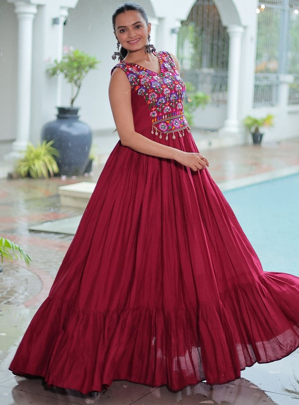 Beautiful Maroon Color Rayon Fabric Gown