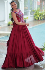 Beautiful Maroon Color Rayon Fabric Gown