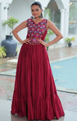 Beautiful Maroon Color Rayon Fabric Gown