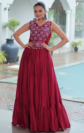 Beautiful Maroon Color Rayon Fabric Gown